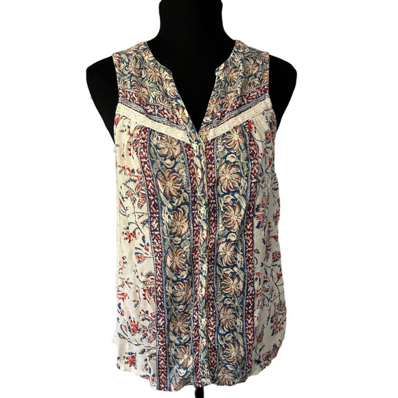 Lucky Brand Floral Print Button Front Bohemian Tank, Size S - Picture 1 of 7